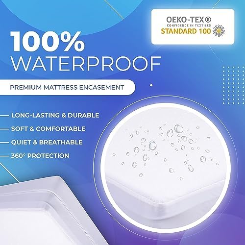 PlushDeluxe King Size Mattress Encasement - Waterproof Bedbug Proof 6-Sided Protection