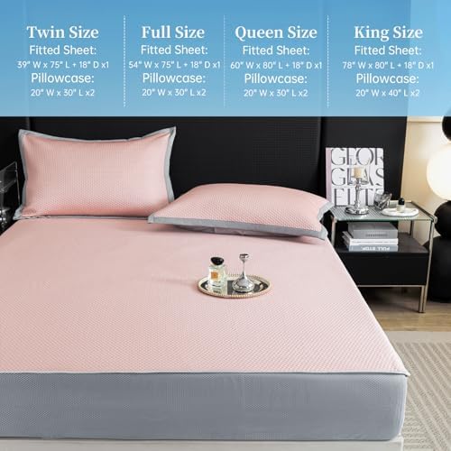 PAJEO Full Mattress Protector with 2 Pillowcases Elastic Fitted Mattress Pad Pink