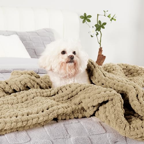 Amlie Home Chunky Knit Throw Blanket for Couch 40x50 Beige