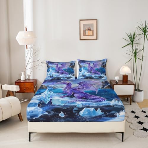 Purple Dragon Fitted Sheet Twin Set with 1 Pillowcase