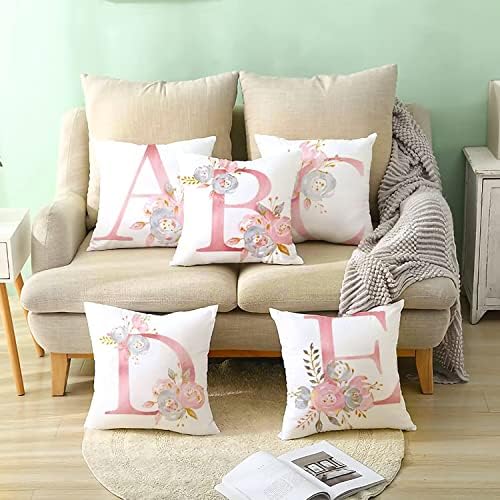 Eanpet Alphabet Throw Pillow Covers A-Z Letter Flowers 18x18 Inch