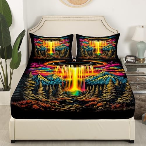 Homewish Spacecraft Fitted Sheet Twin Set with Pillowcase