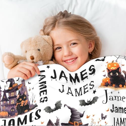 Custom Halloween Blanket with Name - Cozy Plush Throw