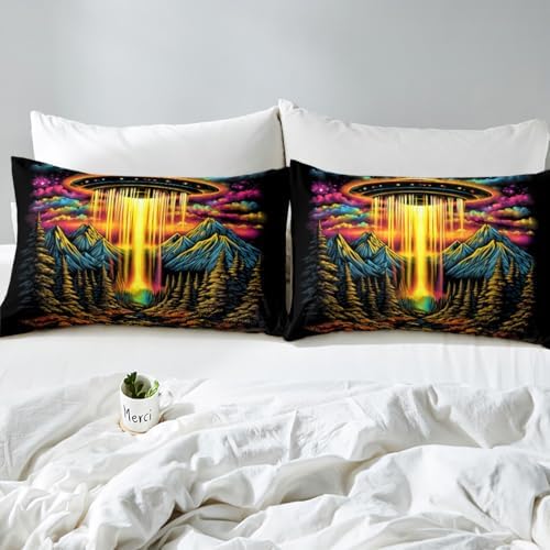 Homewish Spacecraft Fitted Sheet Twin Set with Pillowcase