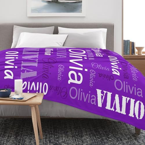Custom Name Blanket for Kids Adults - Purple