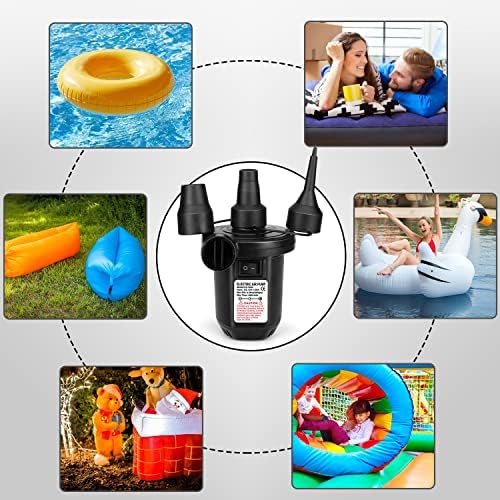 Flanney Air Pump for Inflatables - 3 Nozzles 12V110V Quick Fill Deflate