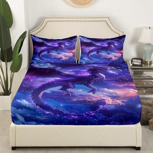 Castle Fairy Dragon Fitted Sheet Set Twin Size