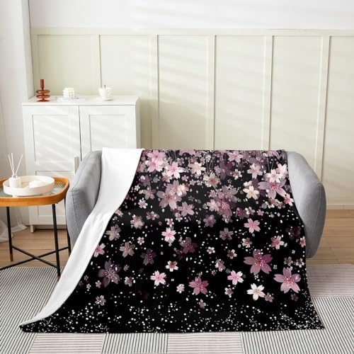 Feelyou Cherry Blossoms Flannel Fleece Throw Blanket Queen 90x90