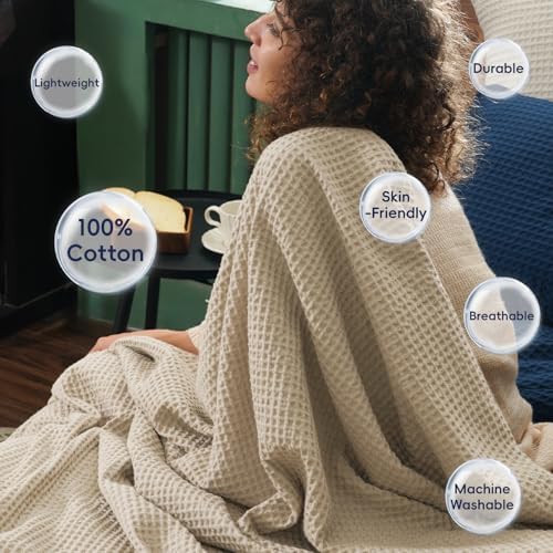 PHF Pre-Washed Cotton Waffle Blanket Twin Size for Bed