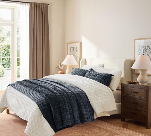 LR Rocaloca Velvet Quilt Set King Size 98x106 Blue Gray