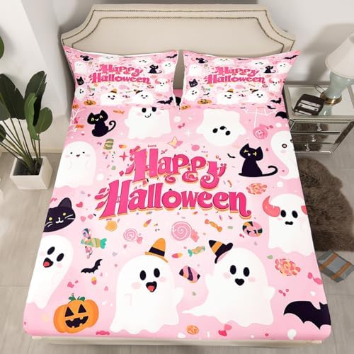 Castle Fairy Happy Halloween Fitted Sheet Twin Set with Pillowcase