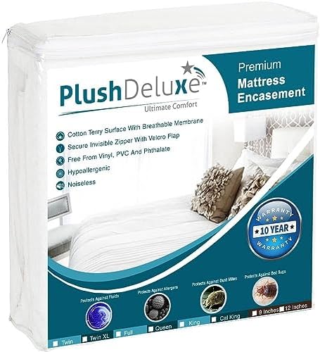 PlushDeluxe King Size Mattress Encasement - Waterproof Bedbug Proof 6-Sided Protection