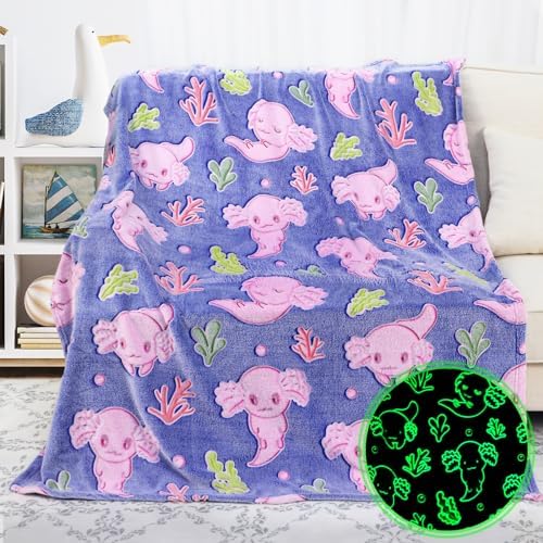 Glow in The Dark Axolotl Throw Blanket for Kids