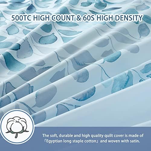 MILDY 100 Cotton Pillow Shams - Gradient Blue Leaf Print Queen 20x26 2pc