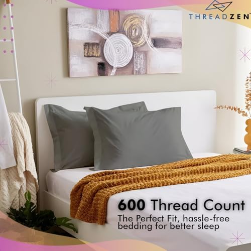 THREADZEN King Pillow Sham 20x36 Set of 2 Dark Grey