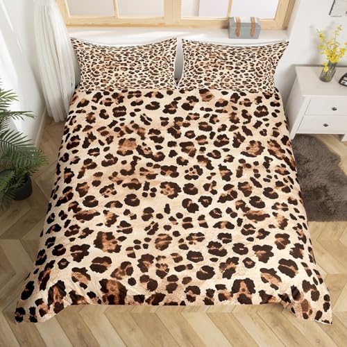 Feelyou Brown Leopard Duvet Cover Set Twin Size