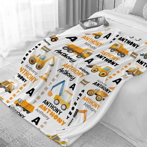 MATCHASTAR Custom Construction Trucks Flannel Throw Blanket for Kids