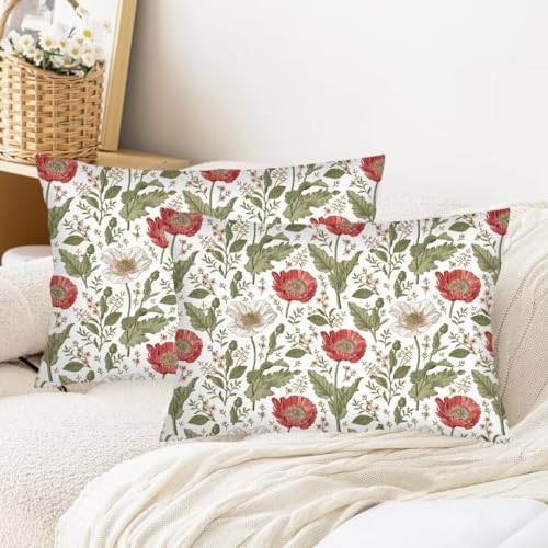 DINJUNA Wildflowers Throw Pillow Cover Set of 2 Queen Size 20x30