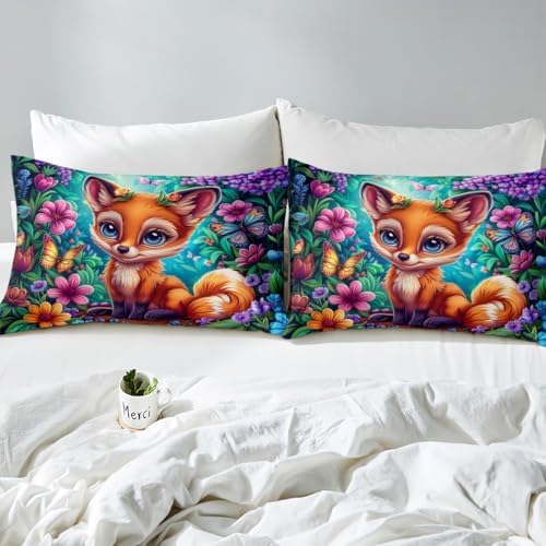 Cute Fox Fitted Sheet Twin Set with Pillowcase