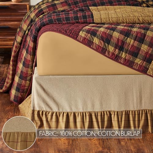 VHC Brands Connell Farmhouse Bed Skirt Burgundy Tan Twin 39x76
