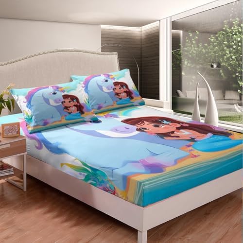 Manfei Mermaid Unicorn Sheet Set Kids Twin with Pillowcase