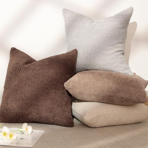 Lewondr Textured Boucle Throw Pillow Covers 18x18 Inch 2 Pack Camel and Brick