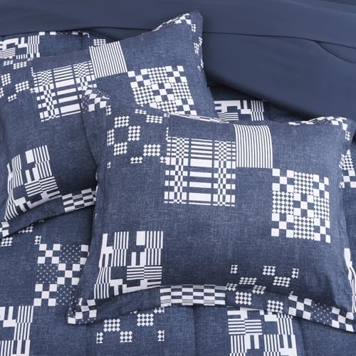 Navy Blue Plaid Twin XL Comforter Set 5 Pieces