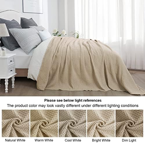 PHF Pre-Washed Cotton Waffle Blanket Twin Size for Bed