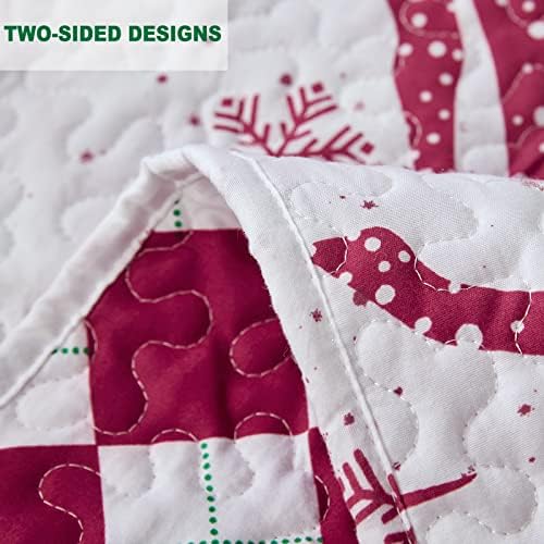 Christmas Queen Quilt Set with Reindeer Print and Pillowcases