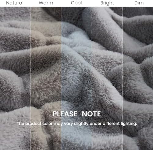 Cozy Bliss Faux Fur Throw Blanket Grey 50x60 Inches