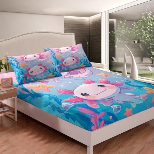 Homewish Kids Kawaii Axolotl Fitted Sheet Set