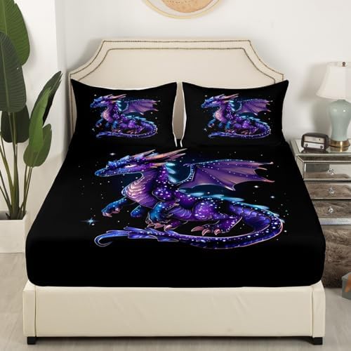 Cute Dragon Fitted Sheet Set Twin Size with 1 Pillowcase
