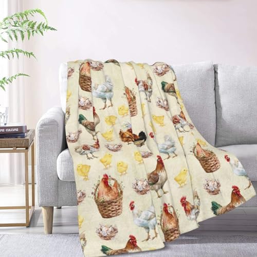 Cozy Flannel Blanket with Cute Chicken Pattern - 50x40 Inches