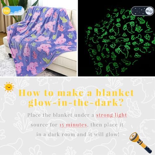 Glow in The Dark Axolotl Throw Blanket for Kids