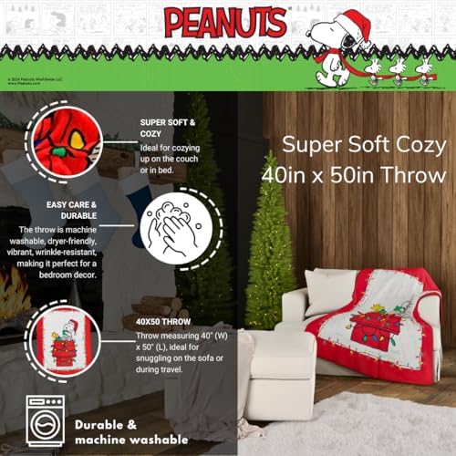 Franco Peanuts Snoopy Holiday Throw 40x50 Inches