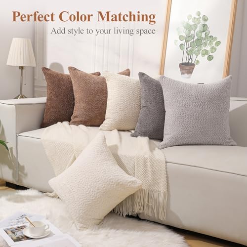 Lewondr Textured Boucle Throw Pillow Covers 18x18 Inch 2 Pack Camel and Brick