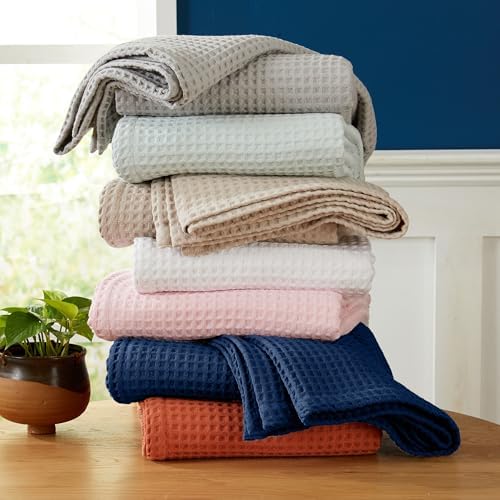 100 Cotton Waffle Weave Bed Blanket - Soft and Lightweight for All Seasons