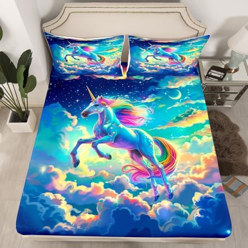 Manfei Fantasy Unicorn Sheet Set Twin with 1 Pillowcase