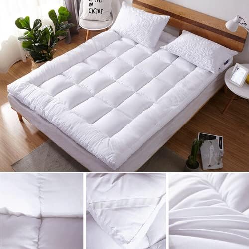King Quilted Mattress Pad Cover with Cooling Top Deep Pocket White
