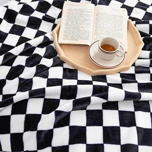 LOMAO Soft Flannel Throw Blanket with Checkerboard Pattern Black 50x60