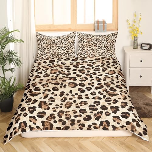 Feelyou Brown Leopard Duvet Cover Set Twin Size