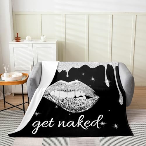 Erosebridal Romantic Lips Throw Blanket - Black Glitter Sequins Flannel 40x50 Inches