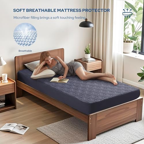 BEDLORE Waterproof Mattress Protector Twin XL Navy Blue 1