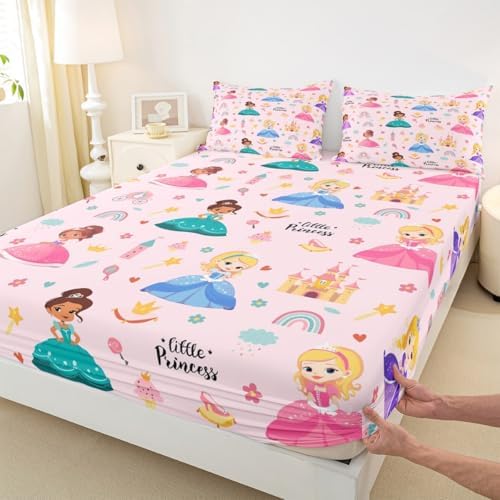 Manfei Princess Fitted Sheet Set with 2 Pillowcases