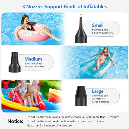 PULIDIKI Electric Air Pump with 3 Nozzles for Inflatables