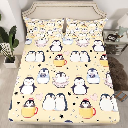 Kawaii Penguin Fitted Sheet Twin Size Set
