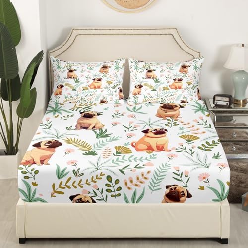 Cute Puppy Kids Fitted Sheet Twin Set with Pillowcase