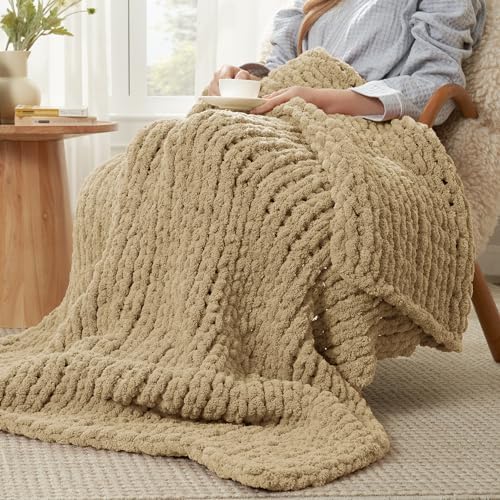 Amlie Home Chunky Knit Throw Blanket for Couch 40x50 Beige