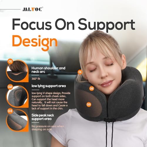 MLVOC Travel Pillow with Memory Foam and Luxury Bag