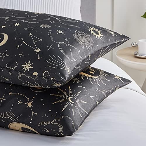 EXQ Home Satin Pillowcase Set of 2 - 20x30 Inches Black Printed 1